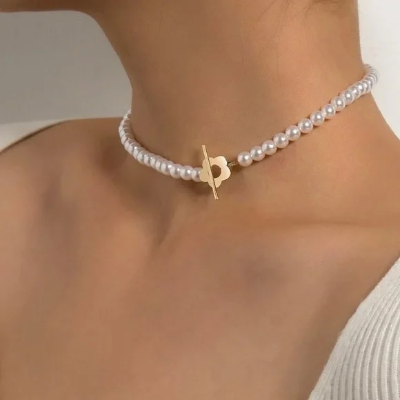 Vintage NWT Boutique Glass crystal pearl beaded & gold statement elegant choker - Picture 3 of 7